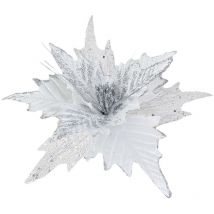 Rubberskin - Jeffergarden Fleur à Paillettes de Noël, Poinsettia Authentique avec Clips pour Bricolage, Couronne de Noël, Décoration de Fête à
