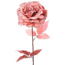 Fleur décorative rose à paillettes – 10 cm x 22 cm x 60 cm – Accessoire pour sapin de Noël