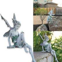 Fleur Fée Sculpture Jardin Aménagement Paysager Cour Art Ornement Résine Assis Statue Extérieur Ange Figurines Artisanat, 22 11 9 cm
