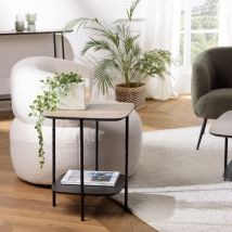 Macabane - fleur - Table d'appoint 2 plateaux bi-matière mocha/noir pieds métal