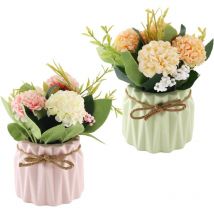 Fleurs Artificielles en Pot avec Vase en Céramique, 2 Pièces Fleur Artificielle en Pot Deco Maison, Convient pour Les Mariages, Les Bureaux et Les
