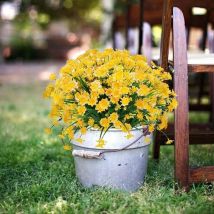 Fleurs de Marguerite Artificielles, 4 Pièces Fleurs Artificielles Buissons en Plastique Vert Fausses Fleurs Intérieures Extérieures Fleurs