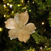 Fleurs de Noël artificielles en poudre d'or, rouges, jaunes et blanches, accessoires pour sapin de Noël, suspensions pour sapin de Noël, accessoires