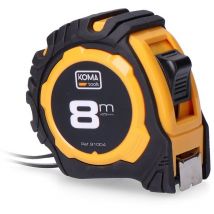 Koma Tools - Flexómetro abs Antideslizante 8mX25mm 0.105mm Cinta Amarilla Mate 2Bloqueos ClipCinturón KomaTools