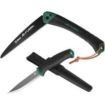 Flissa - Scie Pliante et Couteau de Survie à Lame Fixe avec Gaine, Scie à Elaguer Scie à Main Couteau de Poche Multifonction pour Extérieur, Camping,