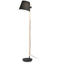 Ideal Lux - Floor lamp Axel Wood, black fabric 1 bulb 168cm