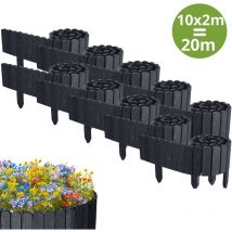 Floranica - 20 m Rasenkante Flexibler Holzzaun10 tlg 2 m x 10 cm Anthrazit Steckzaun aus Kiefernholz Beeteinfassung Teichzaun Rollboard Erweiterbares