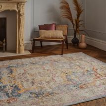 Flores Azin FR01 Traditional Bordered Elegant Medallion Rug in Multi X-Large 200x290 cm (6'7"x9'6")