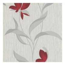 Flower Wallpaper Floral Textured Glitter White Red Silver Vinyl Erismann