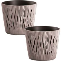 2x rotondo vaso di plastica sabbioso rotondo a colori mocca 12 (Long) x 12 (larghezza) x 11.1 (alto) cm