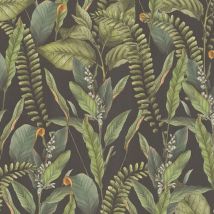 Flowers wallcovering wall Profhome 394131 hot embossed non-woven wallpaper slightly textured with jungle elements matt black green orange 5.33 m2