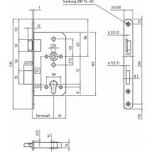 Fluchttürschloss 1013 pzw, 1-flg. Funktion E/EN179,links,DM 65/24,Edelstahl - BMH