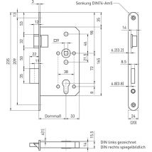BMH - Fluchttürschloss 6013 1-flg. Funktion e/en 1125, links, Edelstahl Stulp 24