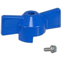 Flügelgriff blau für Kugelhahn – Aluminium – 46 mm – M4 x 9 mm – Flansch: verzinkt – SW 7