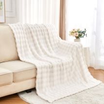 Couverture en flanelle moelleuse en fausse fourrure blanche, jeté de lit super doux et chaud pour lit, canapé, voiture, 130 x 150 cm