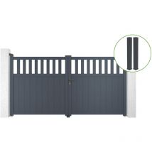 Portail battant 3m santis H.160cm alu gris + 2 poteaux 20x20cm H.190cm gris