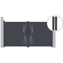 Portail battant 3m veleta H.180cm alu gris + 2 poteaux 20x20cm H.190cm