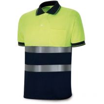 Fluoreszierendes gelb/marineblaues Poloshirt mit hoher Sichtbarkeit, kurze Ärmel, L