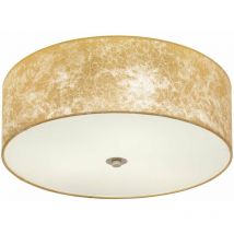 Loops - Flush Ceiling Light Colour Champagne Circular Shade Gold Fabric Bulb E27 3x60W