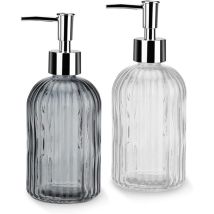 Flüssigseifenspender, Seifenspender Aus Glas Mit Handpumpe, 2 Stück, Nachfüllbarer Flüssigkeitsspender Für Badezimmer, Küche, Seifenspender, Weiß + 
