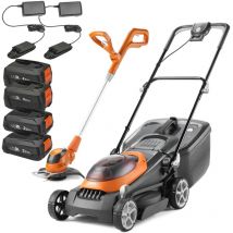 Flymo 36V UltraStore 380R Cordless Lawnmower 38cm Twin Grass Trimmer 4xBatteries
