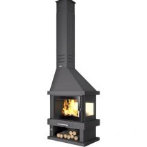 Cheminée à bois d'angle - firematic Alabama 10.4 kW Porte fonte - sans vitre sérigraphiée noire