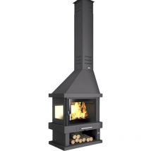 Fm Calefaccion - Cheminée à bois d'angle - firematic Atlanta 10.4 kW Porte fonte - avec vitre sérigraphiée noire