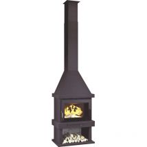 FM - Cheminee a bois en acier, bucher et turbines - couleur noir - Made in Spain