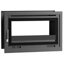 Insert a bois en acier, double face, foyer en fonte, verre serigraphie - couleur noir - Made in Spain