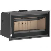 Insert a bois panoramique en acier, verre serigraphie, triple combustion - couleur noir - Made in Spain