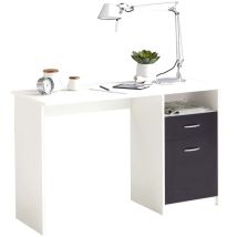 Talkeach - Bureau 1 Porte Et 1 Tiroir 123x50x76,5 Cm Blanc Et Noir