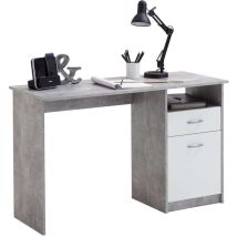 Talkeach - Bureau 1 Porte Et 1 Tiroir 123x50x76,5 Cm Gris Béton Et Blanc