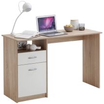 Bureau 1 Porte Et 1 Tiroir 123x50x76,5 Cm Chêne Et Blanc