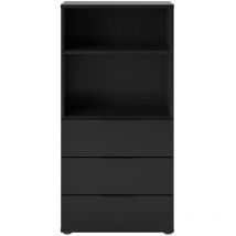 FMD - Cómoda 3 cajones 2 baldas abiertas negro L50 cm - Dark