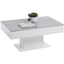 Table basse bicolore avec plateau coulissant - Décor gris béton LA et blanc brillant - L100 x H46,1 x P65 cm - Fabriqué en Al...