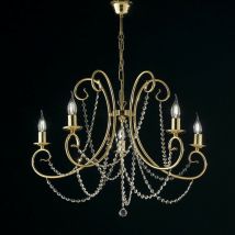 Bonetti Illumina - Fünf Lichter goldener Kronleuchter aus Eisen mit Strasssteinen 68x h55 cm