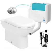 Fnx Bathrooms - d Shape Back to Wall Toilet Pan with Soft Close Seat & wras Bottom Entry Concealed Cistern Set - Chrome Oval Button