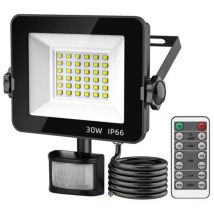 Shmshng - Foco led con sensor de movimiento de 30 w, blanco frío de 6500 k, resistente al agua IP66, iluminación exterior superbrillante, iluminación