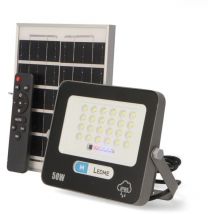 IluminaShop - Foco Proyector led Solar 50W IP65 con Sensor Crepuscular y Control Remoto Blanco Frio 6000K