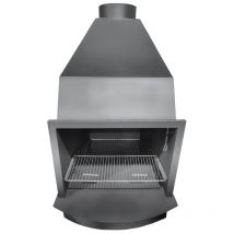 Mf - Barbacoa de Leña Modelo D80 de 93 x 80 x 150 cm en Acero con Parrilla de Asado, Control de Tiro, Base Lisa y Pintura Negra Anticalórica