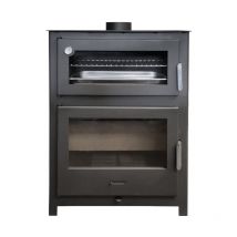 Maestro Ferretero - mf - Estufa de Leña con Horno Nadia de 11,7 kW en Acero con Visión Panorámica, Cámara de Vermiculita y Horno Refractario –