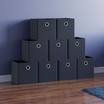 Black Foldable Storage Box Basket Cube Storage Bookcase Fabric Basket, Set-of-9