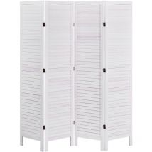 Folding 4-panels Room Divider Wall Partition Wooden Off-White Avenes