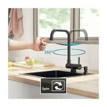 Folding Kitchen Faucet, Black, Folding Kitchen Faucet with 2 Nozzles to Choose From Under the Window, Kitchen Mixer with 360° Rotating Spout, Folding