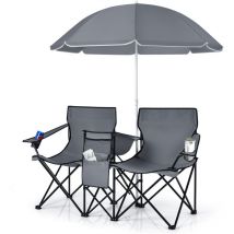 Folding Loveseat Camping Chair Portable Picnic Double Chair w/umbrella