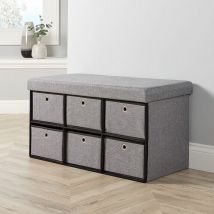 Home Source - Folding Ottoman 6 Drawer Grey - Multicoloured