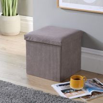 Folding Ottoman Corduroy Grey Fabric Chest Solid Space Saving Storage Square Box