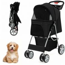 Gymax - Folding Pet Stroller Portable Pet Travel Pushchair 4 Wheels with Storage Basket