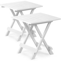 Deuba - Folding Plastic Garden Side Table 45x43x50cm Green White Grey Weather Resistant 2x White