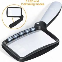 Tumalagia - Folding Reading Magnifier Large 5 led Magnifying Glass with Light 2X Pocket Magnifier 2 Modes Dimmable Magnifying Glass for Seniors